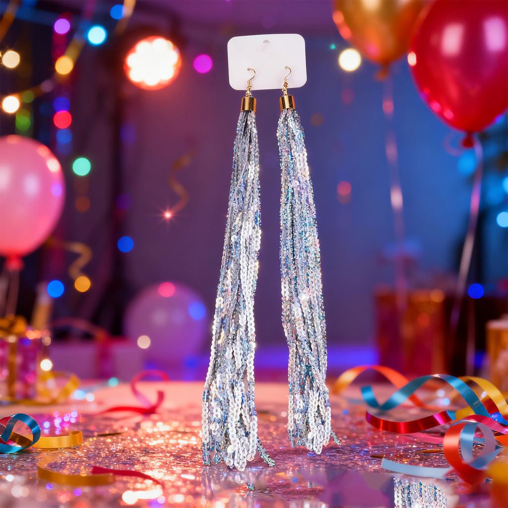 Ladies' Revelry, Throttling, Su Sequin Earrings, Extended Sequin Tassel Party Earrings, Holiday Party Dress Up