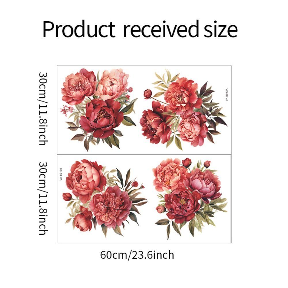 PVC Flower Wall Stickers Removable Red Peony Rose Peel and Stick  Bedroom