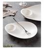 White Ceramic Divided Plate with Vinegar Dish for Dumplings, Shrimp, Breakfast, or Fries