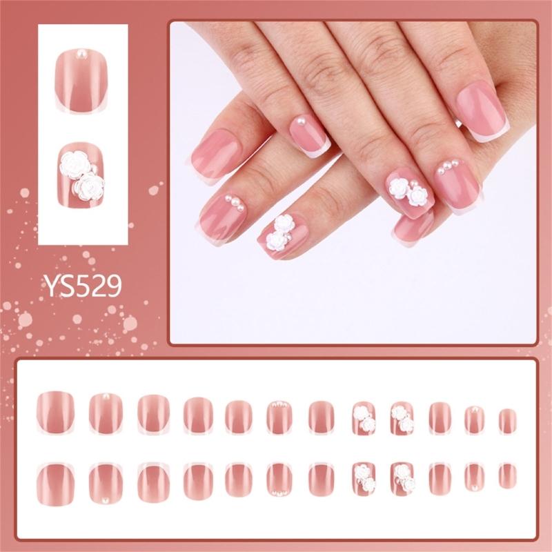 Press on Nail with 3D Flower Designs False Nail French Tips for Women Seeking Unique Valentine's Day Appearance