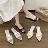 New High Heels Heel Pointed 2025 Summer French Slippers Women's Thin Heels Open Toes Low Outside Wearing Cool Slippers Women