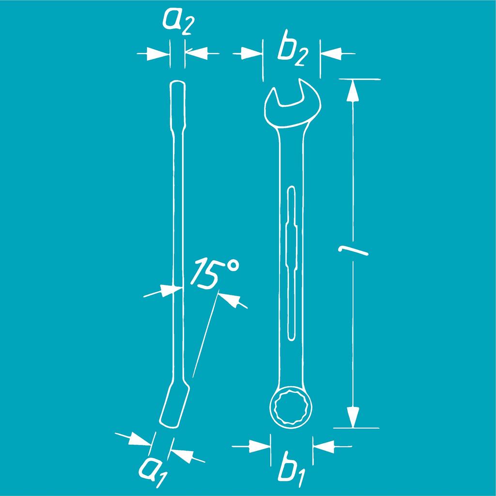 HAZET Combination Chrome Spanner Head Double Open 13mm Flat HAZET Double T Profile Imported from Wrench, Plated, 15° Angle, Hexagonal, 12-Point End,