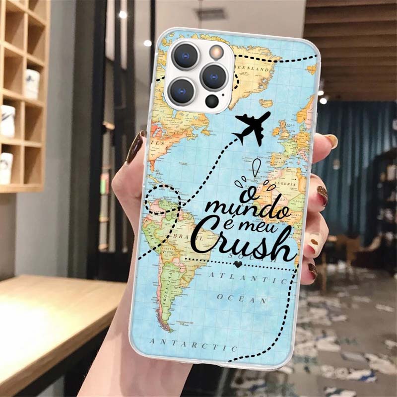 World Map Travel Plans Soft Phone Case For iPhone 14 13 12 Mini 11 Pro Max X XR XS 7 Plus 8 6 6S 5 5S SE 2020 14 7G Pattern Cove