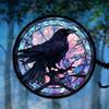 Raven Stained Glass Suncatcher Window Hanging Decoration Halloween Gothic Crow Glass Ornament for Window Home Kitchen