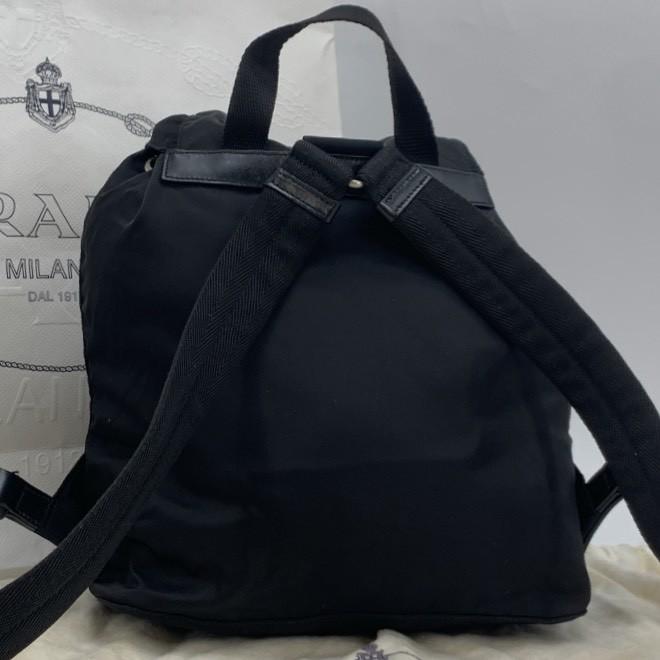 PRADA Tessuto Nylon Rucksuck Backpack Daypack Leather Black Women's Triangle Logo Plate