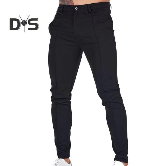 

Мужские брюки Slim Fit сплошной цвет со средней талией мягкие тонкие дышащие косые карманы до щиколотки на пуговицах на молнии мужские деловые длинные брюки M чёрный