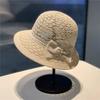 Women's Sun Hat Handmade Straw Woven Bucket Hat with Bow Foldable Sun Protection Fishing Hat for Outdoor Travel Beach
