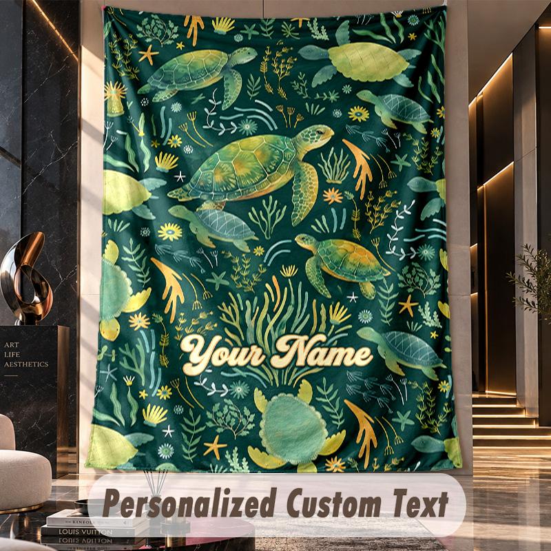 Oceanic Shell Paradise Theme Wall Tapestry Customized With Name Text Personalized Hanging Tapestry For Bedroom Living Room Decor