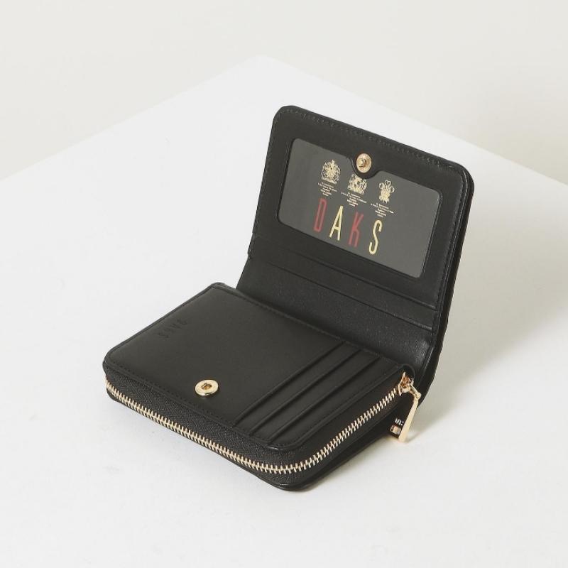 Daks Black Carlisle Embossed Leather Golddd Zipper 2 Fold Wallet Dcwa6e216bk