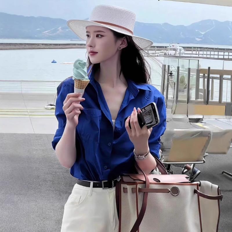 Lapel Shirt For Women Korean Style Fashionable Spring Summer Casual Brightening Sun Protection Shirt