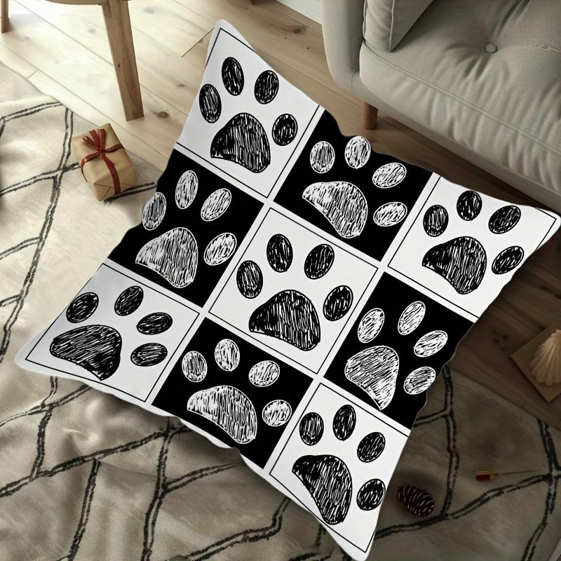 Cute Dog Paw Print Pillow Cover Zipper Removable Home Decor No Insert