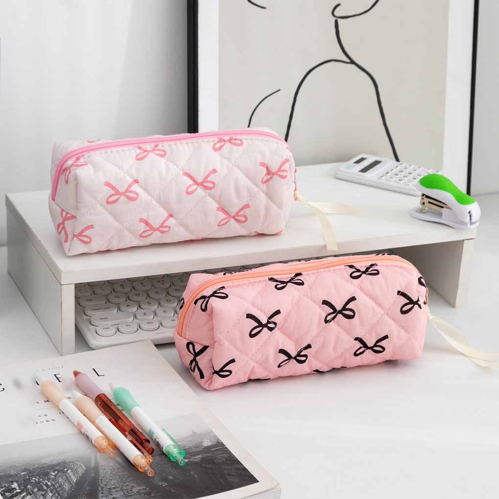 Lightweight Pencil Case Stationery Case Cosmetic Storage Bag Large Capacity Stationery Bag Pink Bow for Women (2078CM)