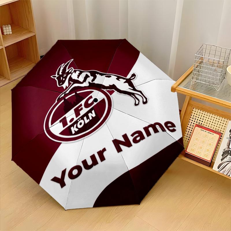 FC Köln Automatic 3‑Fold Umbrella 8‑Rib Windproof Folding Umbrella Sun Rain Protection For Outdoor Travel Daily Use