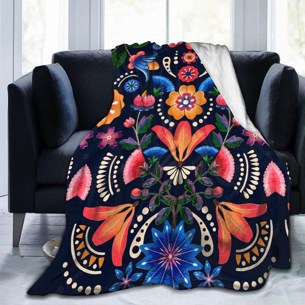 Colored Mexican Flower Bird Blanket Flannel Blanket Comfortable Plush Blanket For Nap Sofa Decor