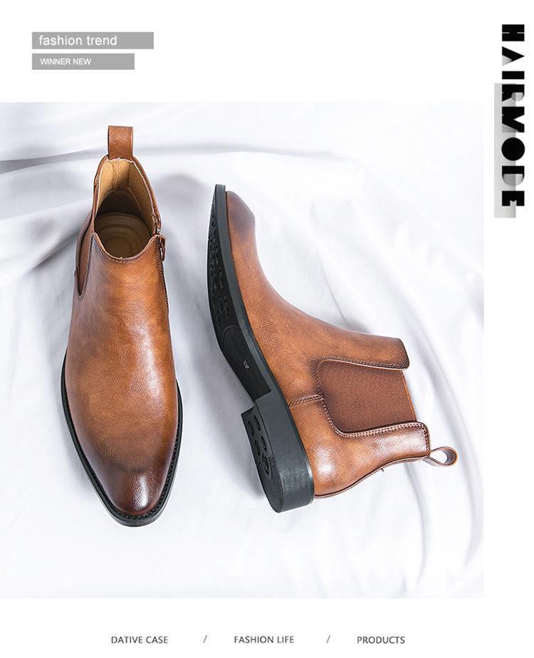 Men's Chelsea Boots: Large Size Retro Leather Pull-on for Autumn/Winter