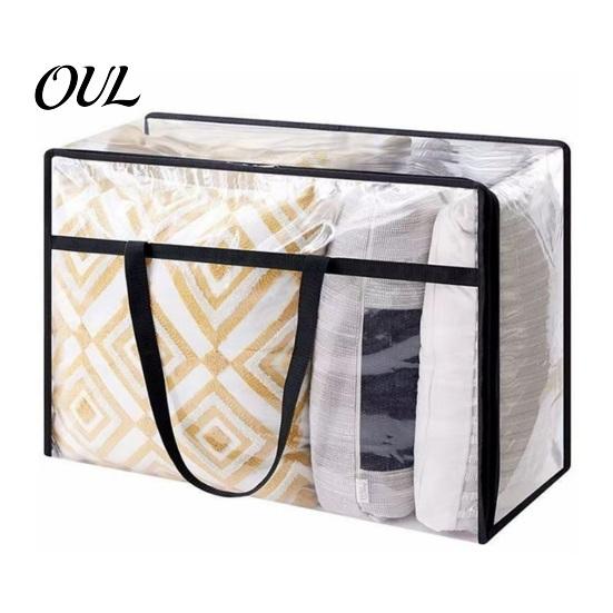Dust Proof Closet Storage Bin Clear Clothes Bag with Zipper, 40L Capacity Reinforced Handles Moving Bag, Under Bed for Comforters Foldable PVC