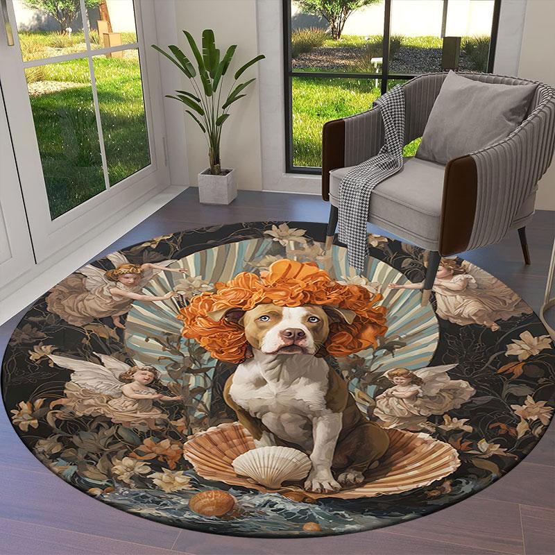Cute animals with oil painting textureRound Area Rug,Carpet Rug for Living Room Bedroom Sofa Playroom Decor,Non-slip Floor Mat