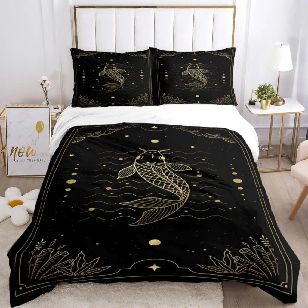 Magic Astrology Esoteric Gold Print Three Piece Set Fashion Bedding Article Children Or Adults For Beds Quilt Covers Pillowcases