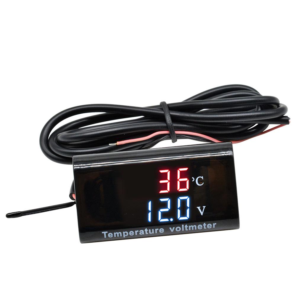 DC 12V 0.28 inch Dual Display LED Digital Temperature Sensor Voltmeter Thermometer Voltage Meter Tester For Car Motorcycle