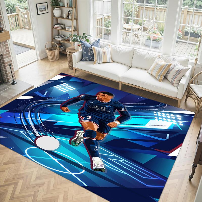 Kylian Mbappe Design Kristall Samt Teppich Gemütlich Nicht?Rutschfester Teppich mit Aufdruck für Schlafzimmer Wohnzimmer Eingang