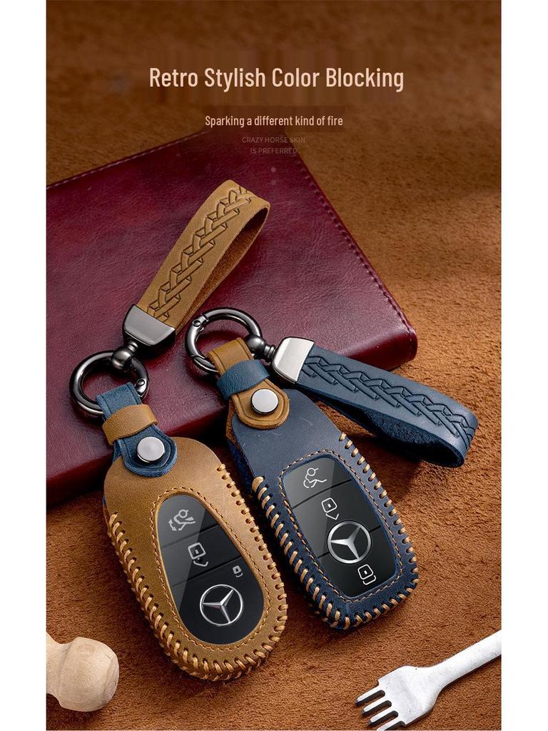 Genuine Leather Key Bag Set for Mercedes-Benz S-Class C200L, New C-Class, E-Class E300L, and GLK300