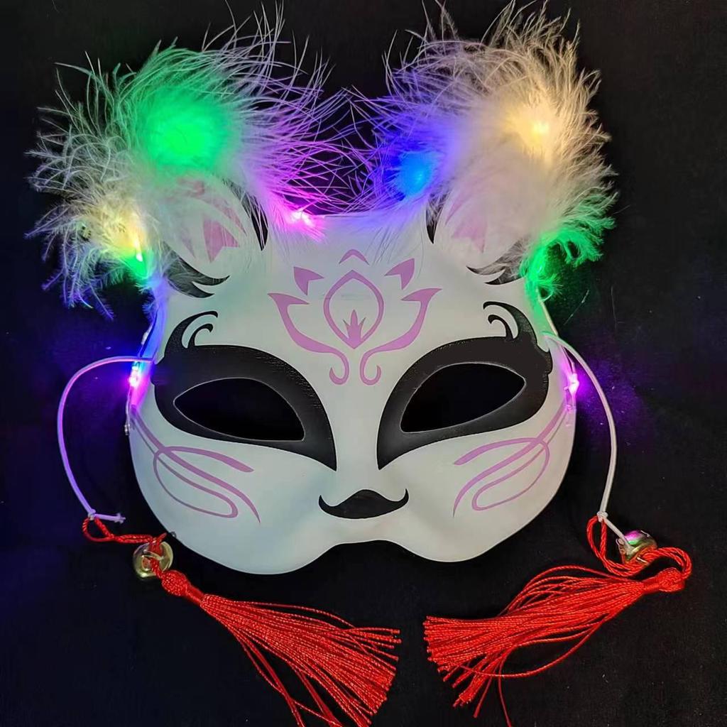 Luminous Cat Fox Mask - Hand-Painted Japanese Style Halloween Party Cosplay for Women