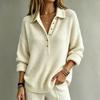 Women's Polo Collar Button Neck Knit Sweater Long Sleeve Loose Pullover Solid Color Casual Autumn Winter Top