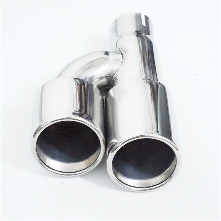 PAAR ZWEI UNIVERSAL DOPPEL-AUSPUFFENDEN AUS EDELSTAHL Chrom Schalldämpfer 2,5" Innendurchmesser 3,5" Außendurchmesser
