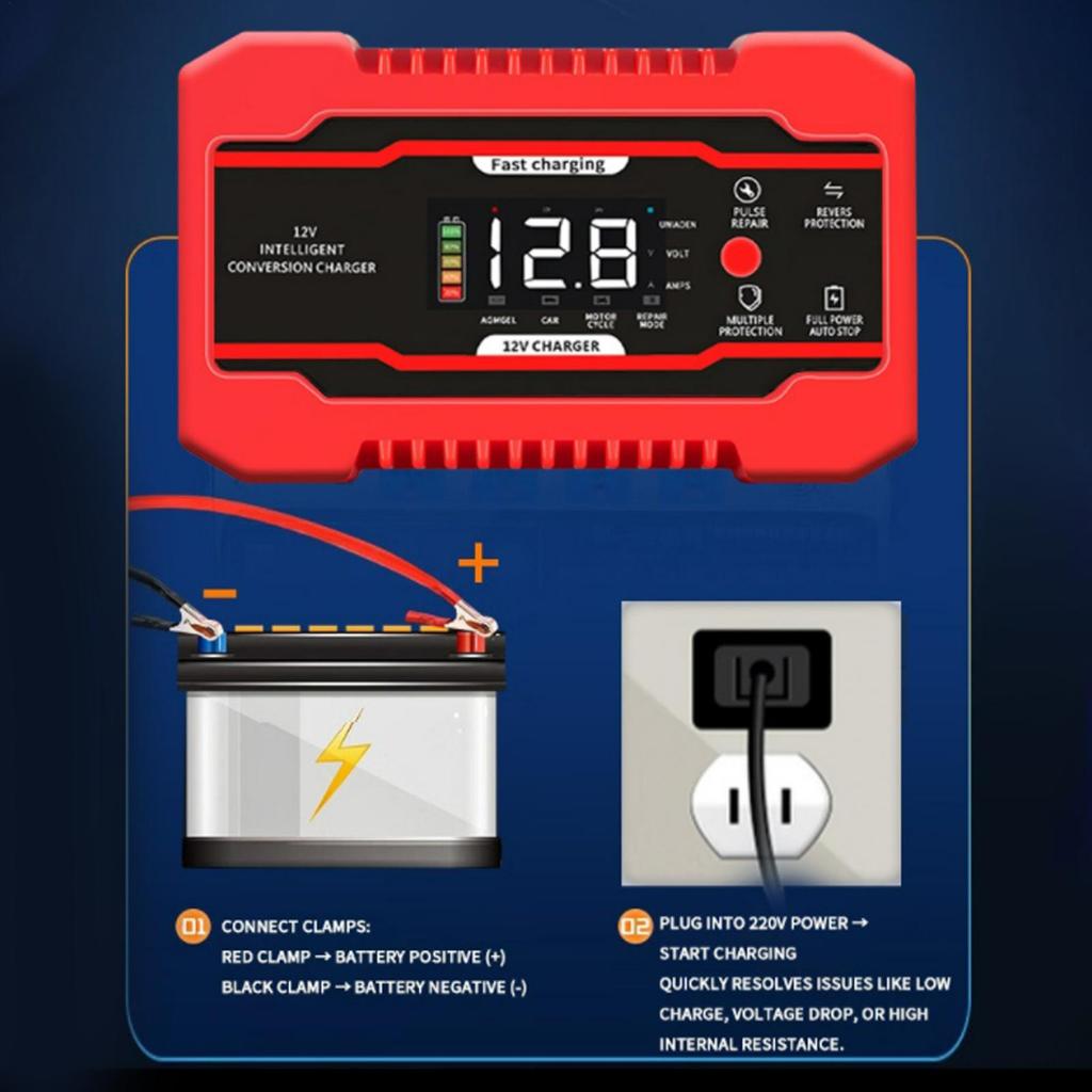 12 Volt Battery Charger 12V6A Automatic Battery Fast Charger Vehicle Charging Maintenance Equipment For Cars Motorcycles Trucks