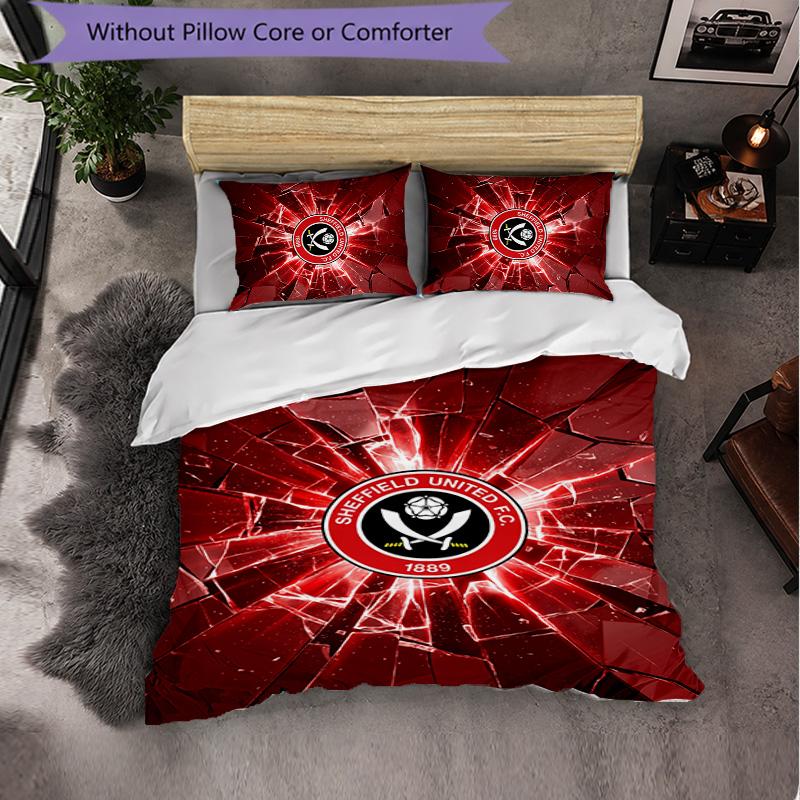 Sheffield United Football 3 Piece Bedding Set Soft Duvet Cover Set with Pillowcases Printed Bedroom Decor Set for Home