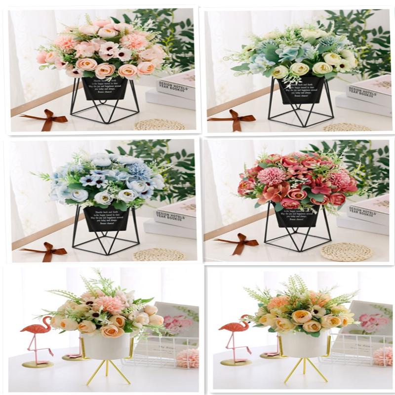1Pc Artificial Flowers Wedding Home Bedroom Decoration Bridal Bouquet Garden Fake Silk Roses Hydrangeas Vase For Board Outdoors