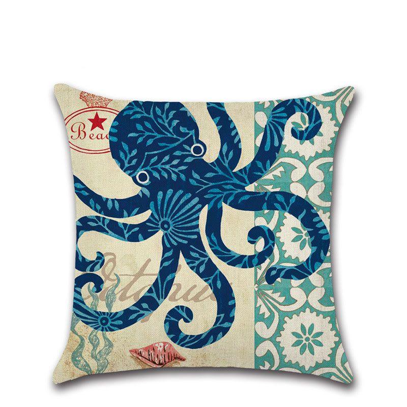 Decorative Fashion Creative Marine Organism Flax Cushion Cover Throw Pillow For Coastal Living