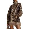 2025 Autumn/Winter Leopard Print High Neck Brown Sequin Fringe Dress