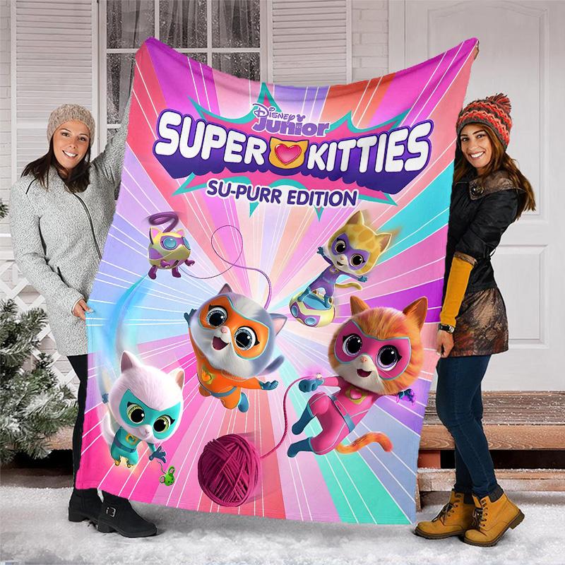 1pc Super Kitties Adventures1 Theme Soft Flannel Throw Blanket - Digital Print, Polyester, Cozy for All Seasons, Perfect for Outdoor, and Travel