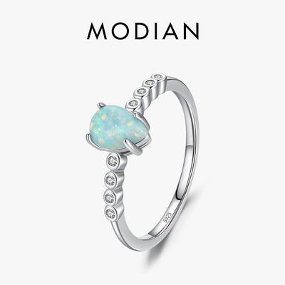 MODIAN 925 Sterling Silver Elegant Waterdrop Colorful Opal Finger Rings For Women Valentine Fine Jewerly