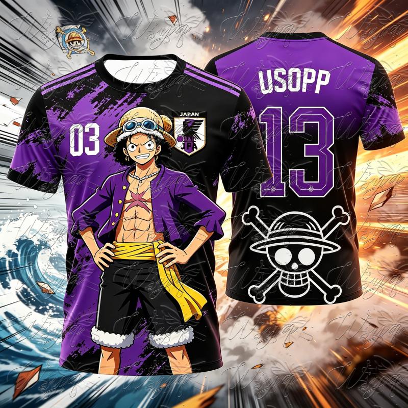 Unisex Sommer Schnelltrocknendes Netz-Fußballtrikot Anime One Piece Luffy ACE 10 11 Goldener Totenkopf-Druck Streetwear Kurzarm-T-Shirt