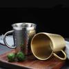 Keep Cold Double-Wall Beer Cups with Handle Hammered Texture Milk Mugs  Drinkware