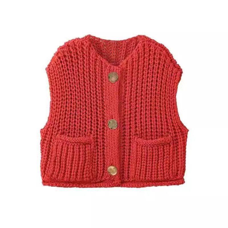 Elegant Hot Sale Women's Knitted Sweater Tops Thick Needle V-neck Sleeveless Vest Fashion Short Temperamental Casual Sweater