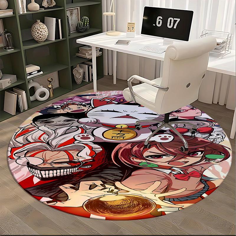 1pc Anime Cat with Thousand Yen Coin Round Carpet - Office Chair Mat, Non-Slip Rug for Home Decor, Living Room, Bedroom