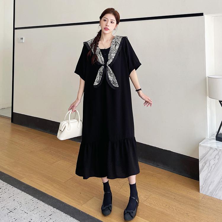 Dimanaf Summer Women Plus Size Short Sleeves Elegant Dress Loose 2025 Vintage Dress Basic Long Casual Shirt Dress