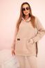 Beżowy Komplet Bluza Oversize Z Kapturem + Legginsy