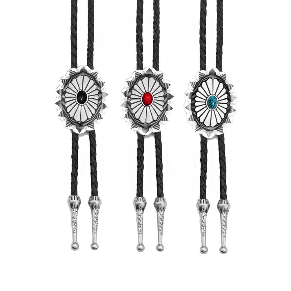 JMXD Turquoise Bolo Tie Long Necklace Celtic Pattern HipHop Street Style Fashion Accessory Statement Pendant for Men
