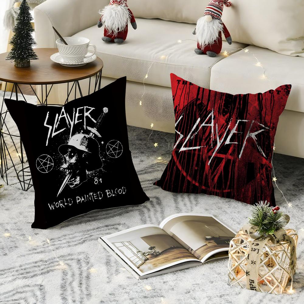 S-Slayer Heavy Metal Rock Band Kissenbezug Anti-Hausstaubmilben Kissen Unsichtbarer Reißverschluss seidiger kurzer Plüsch Sofakissenbezug