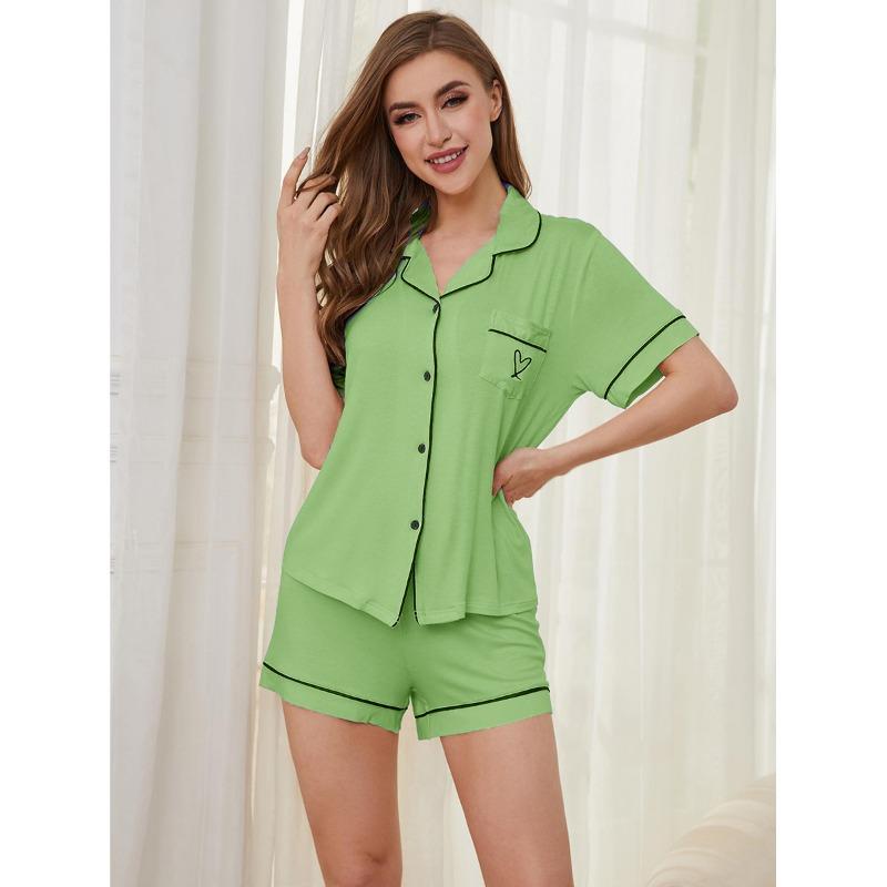 Women Casual Short Sleeve Shorts Two Piece Pajama Set Summer Sleepwear