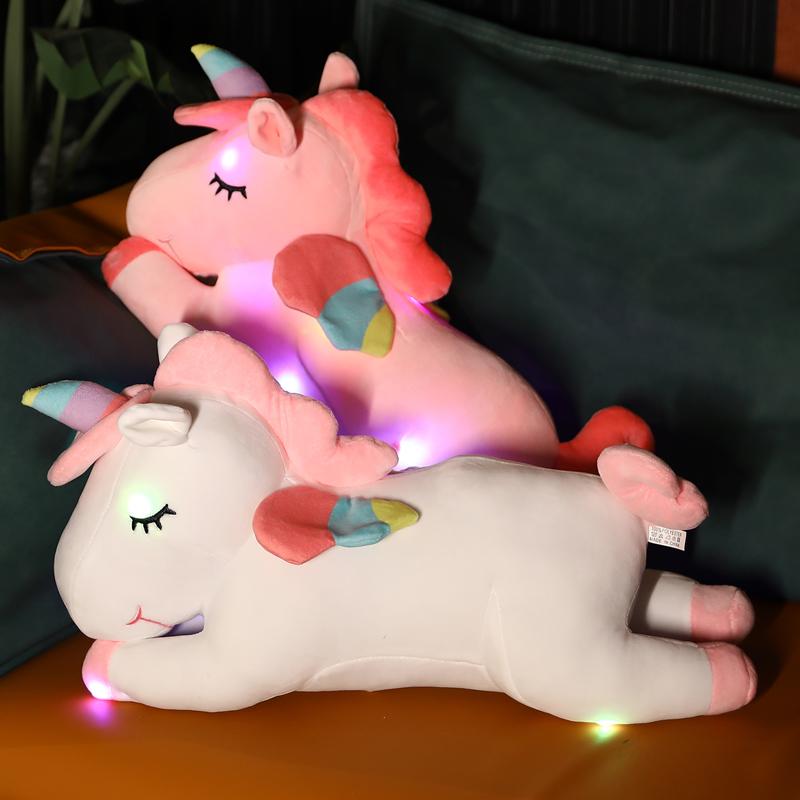 50CM Roztomilé Svítící LED Světlo Jednorožec Plyšové Hračky Krásný Svítící Zvířecí Polštář Jednorožec Plněné Panenky pro Děti Děti Vánoční Dárky