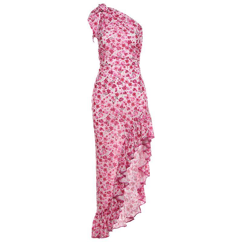 

Small Floral Slanted Shoulder Side Slit Dress Small Floral Slant Shoulder Dress Pink L