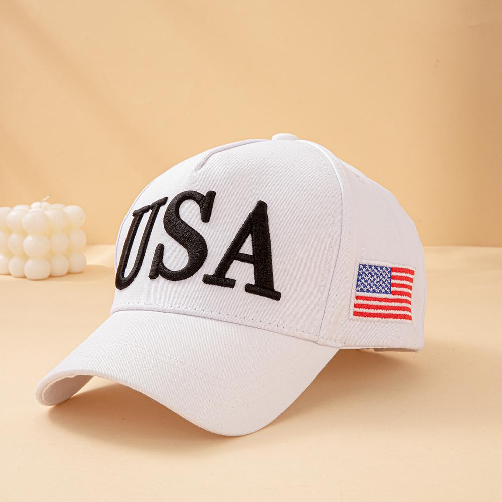Modische Baseballkappe mit Stickerei von USA-Buchstaben für Herren und Damen, Aufnäher mit amerikanischer Flagge, Verstellbare patriotische Papa-Mütze für Outdoor, Freizeit, Täglichen Gebrauch Adjustable white