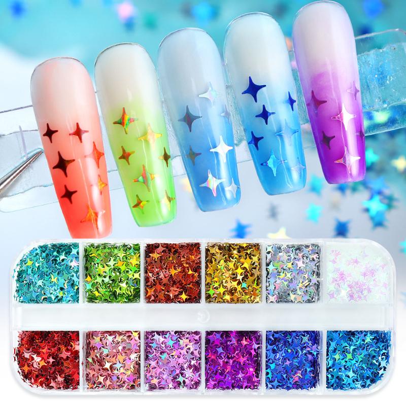 Nail Charms Laser Star Nail Sequin Colorful Nail Charms Mix 3D Thin Sheet Nail Art Decoration For Gel Manicure DIY Supplie