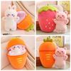 80cm Kawaii Fruit Strawberry Rabbit Plush Toys Funny Animal Plushie Pillow Pig Hiding In Carrot Bag Toys For Kids Birthday Gift