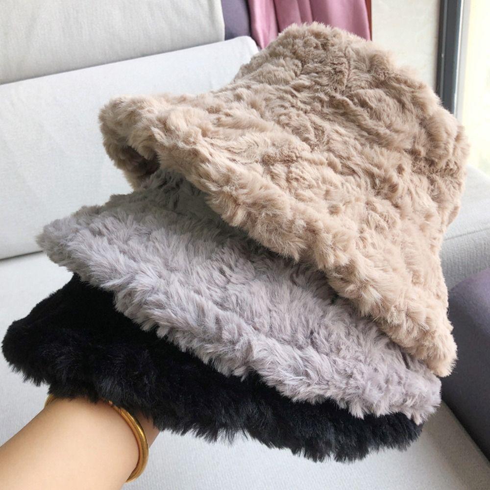 Outdoor Soft Faux Fur Warm Fisherman Cap Sun Cap Panama Hat Bucket Hat